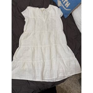 Roller Rabbit 100 Linen White Dress Women's Short Sleeve Tiered Casual‎ Summer